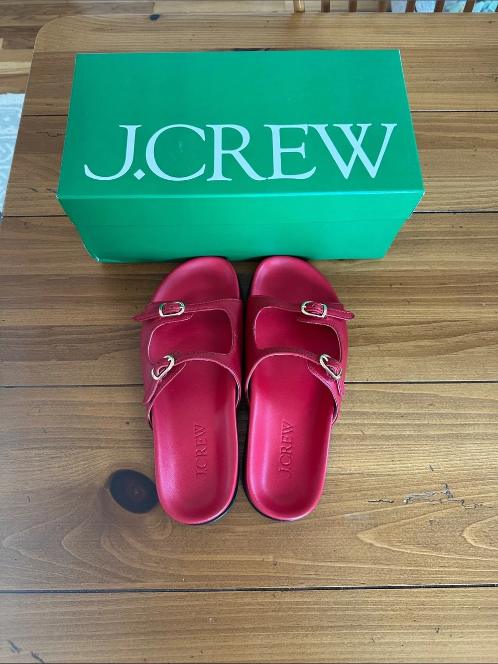 J. Crew Red Double Buckle Slide Sandals - Picture 1 of 6